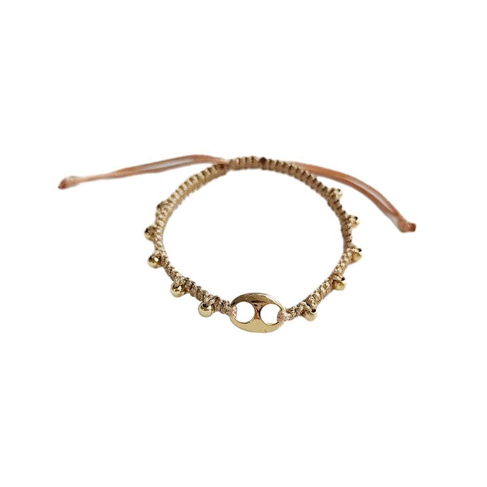 Adjustable Pearl Bracelet with Hand-Woven Cord - Gold, Style 1
