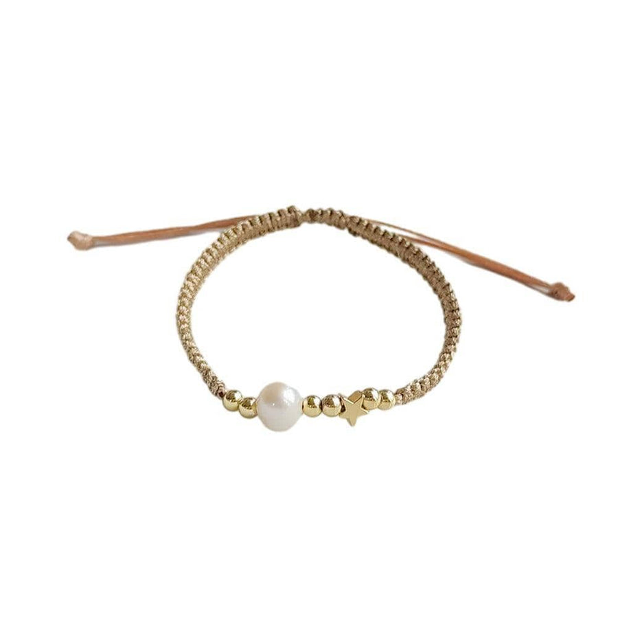 Adjustable Pearl Bracelet with Hand-Woven Cord - Gold, Style 2