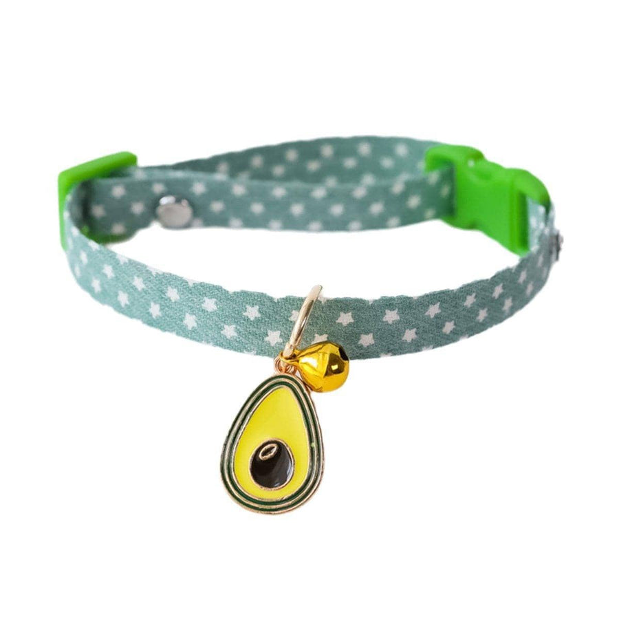 Adjustable Pet Collar with Bell and Charm - Green Star Print, Avocado