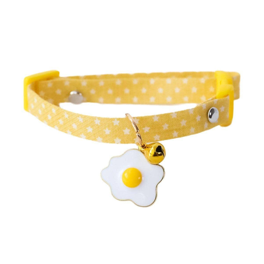 Adjustable Pet Collar with Bell and Charm - Yellow Star Print, Fried Egg