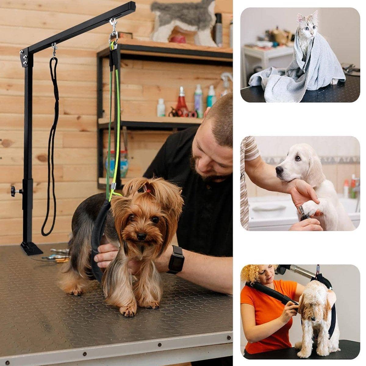 Adjustable Pet Grooming Arm with Table Clamp for Dogs and Cats - Foldable, Black - view 3