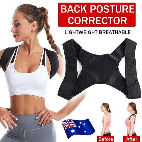 Adjustable Posture Corrector Back Support Strap - Black