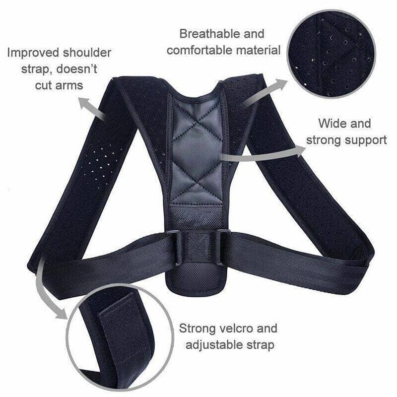 Adjustable Posture Corrector Shoulder Support Brace - Black - view 3