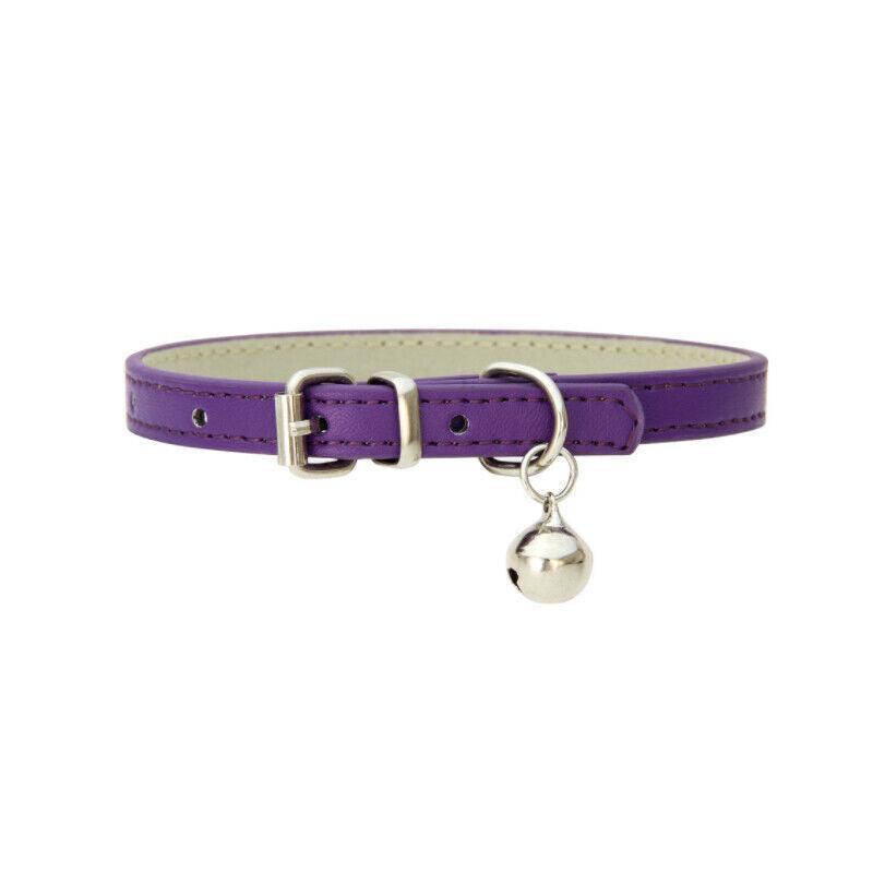 Adjustable PU Leather Cat Collar with Bell and Breakaway Buckle - Purple