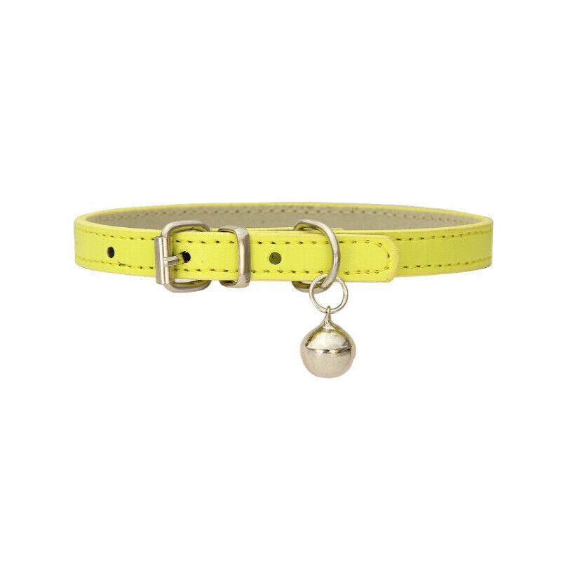 Adjustable PU Leather Cat Collar with Bell and Breakaway Buckle - Yellow