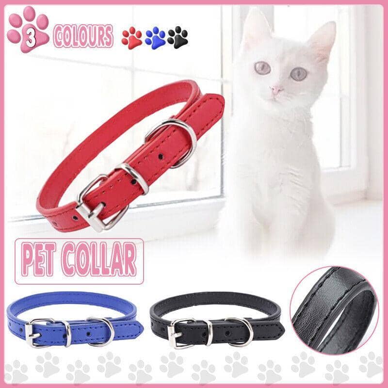 Adjustable PU Leather Dog Collar Puppy Neck Strap with Buckle - Black - view 2