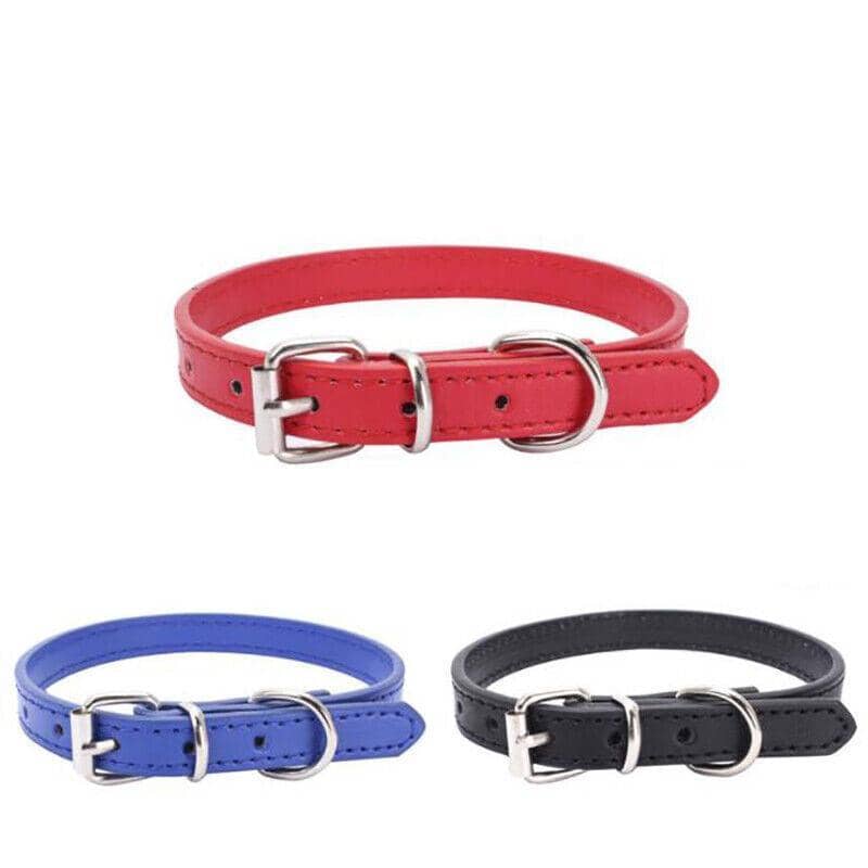 Adjustable PU Leather Dog Collar Puppy Neck Strap with Buckle - Black - view 3