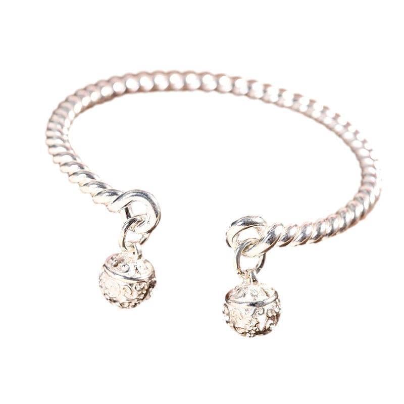 Adjustable Silver Bangle Bracelet - Bell