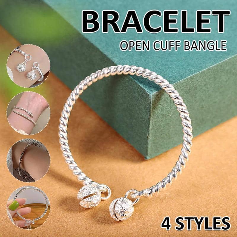 Adjustable Silver Bangle Bracelet - Bell - view 2