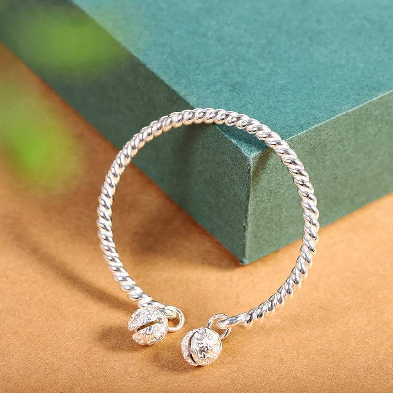 Adjustable Silver Bangle Bracelet - Moebius Strip - view 3