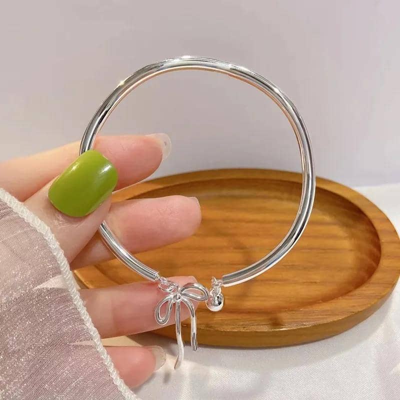Adjustable Silver Bangle Bracelet - Moebius Strip - view 4