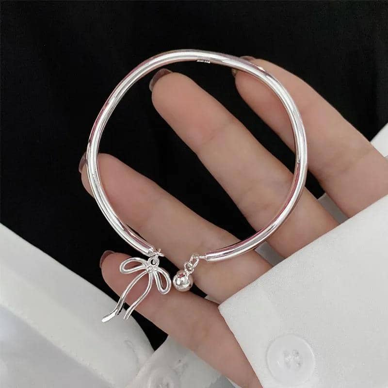 Adjustable Silver Bangle Bracelet - Moebius Strip - view 5