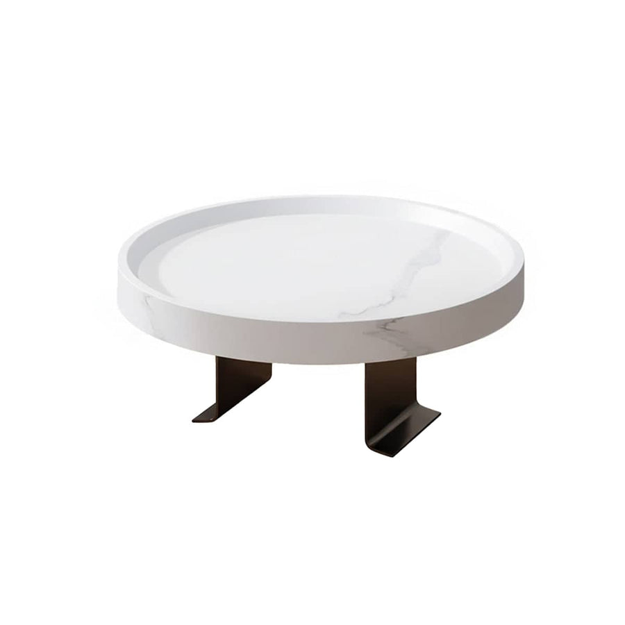 Adjustable Sofa Arm Side Table Tray with Marble Look Top - White