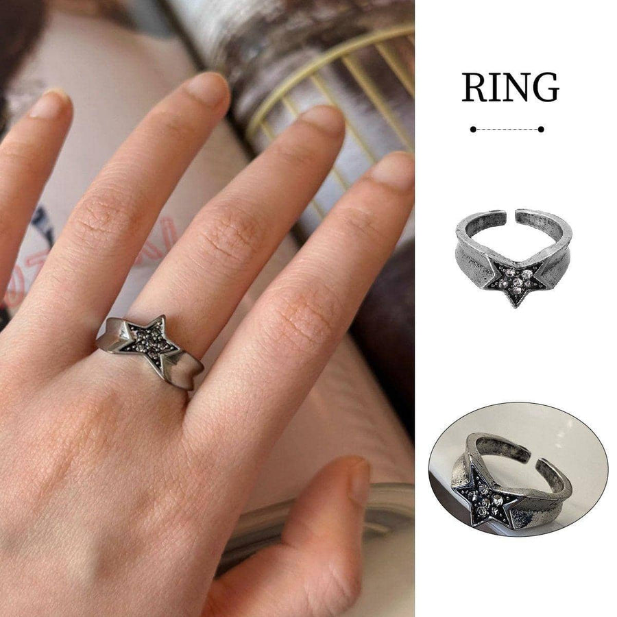 Adjustable Stacked Star Opening Ring with Five Pointed Star, Unisex