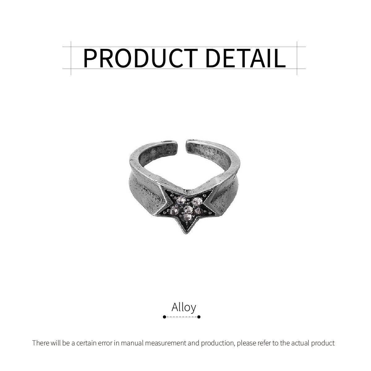 Adjustable Stacked Star Opening Ring with Five Pointed Star, Unisex - view 3