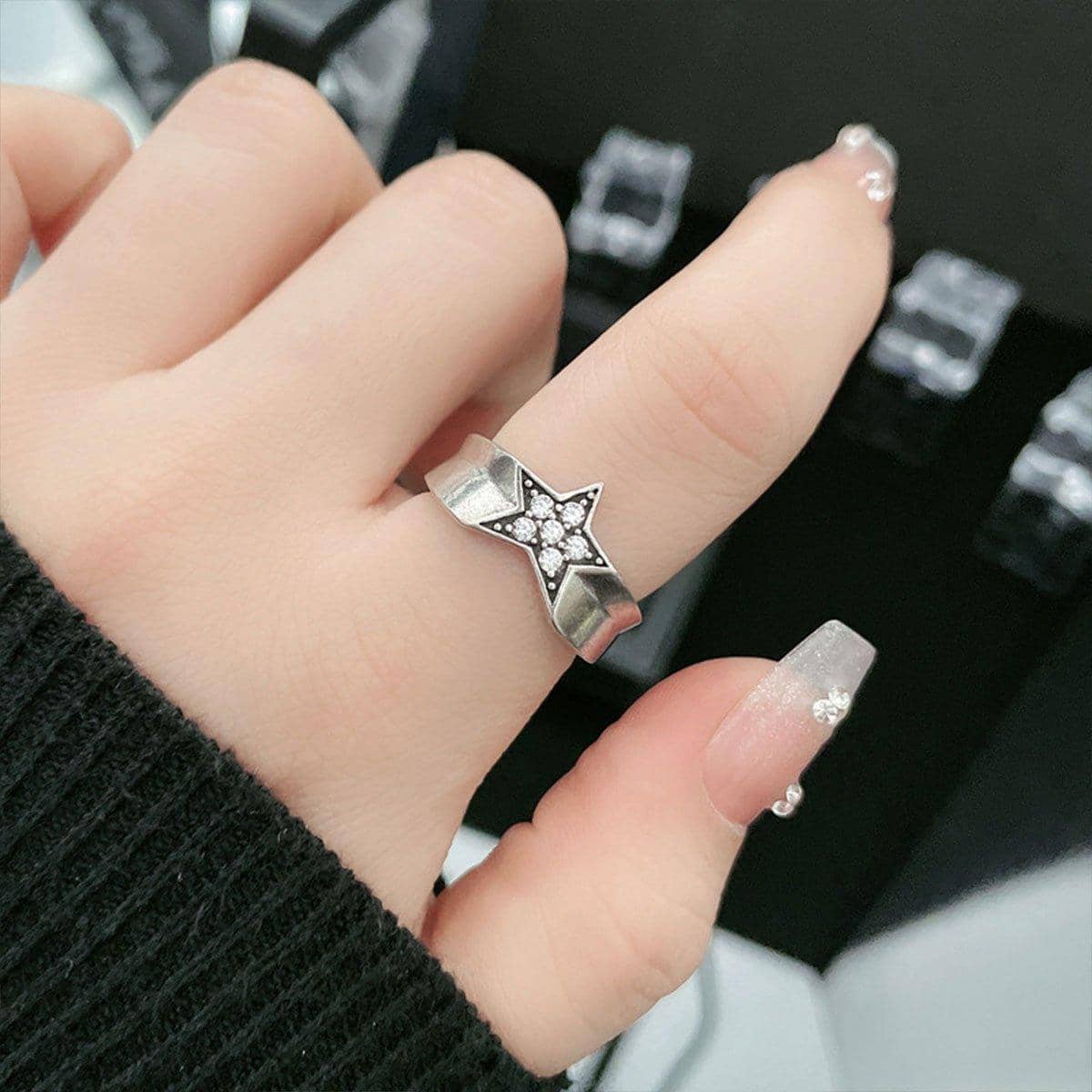 Adjustable Stacked Star Opening Ring with Five Pointed Star, Unisex - view 4