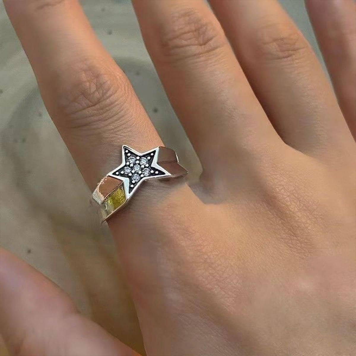 Adjustable Stacked Star Opening Ring with Five Pointed Star, Unisex - view 5