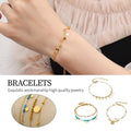 Adjustable Stainless Steel Boho Bracelet for Women - Turquoise Beads and Gold Charms - view 2