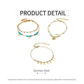 Adjustable Stainless Steel Boho Bracelet for Women - Turquoise Beads and Gold Charms - view 4