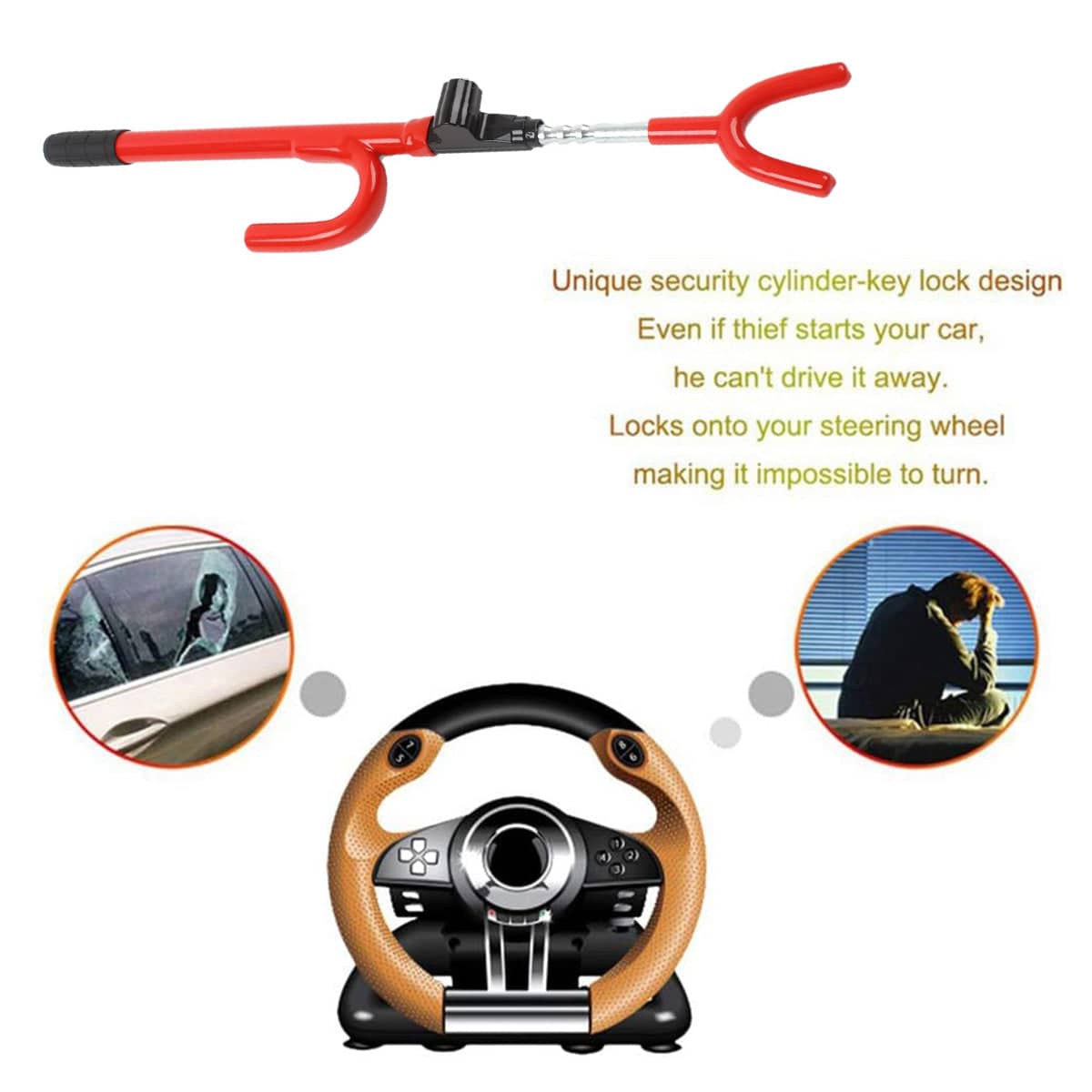 Adjustable Steering Wheel Lock Anti Theft Security Bar for Cars, 47 to 66 cm - view 4