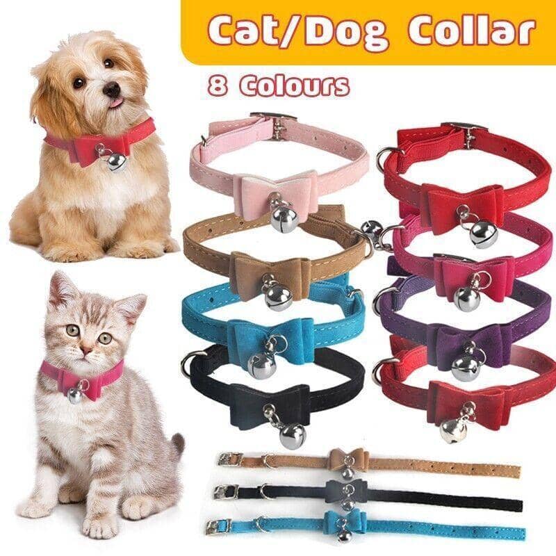 Adjustable Suede Cat Collar with Bow and Bell - Magenta - view 4
