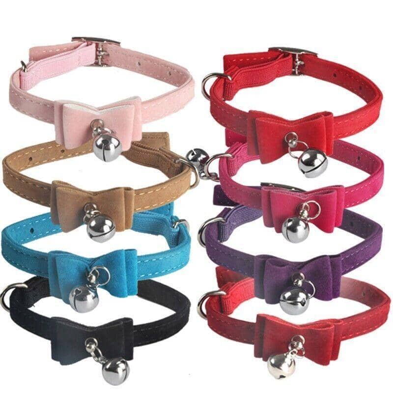 Adjustable Suede Cat Collar with Bow and Bell - Red - view 5