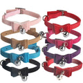 Adjustable Suede Cat Collar with Bow and Bell - Teal Blue - view 5