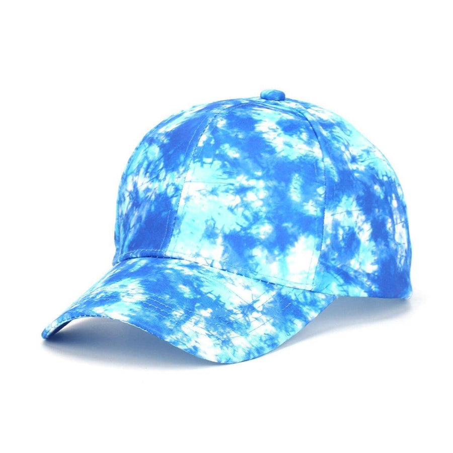 Adjustable Tie-Dye Baseball Cap - Bright Blue and White