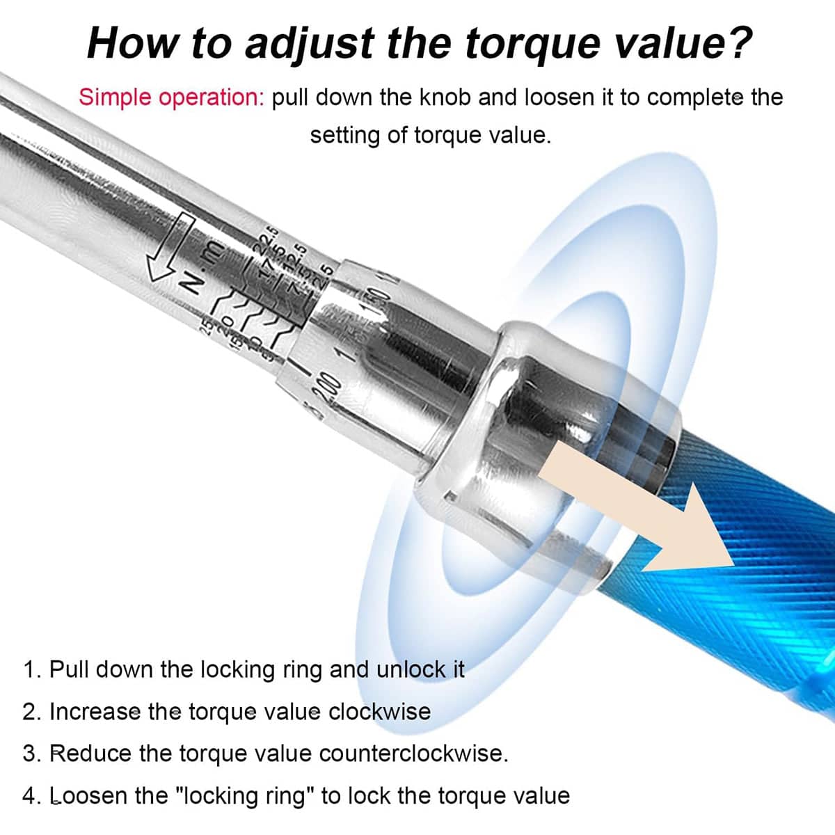 Adjustable Torque Wrench Set, 7 Piece with Interchangeable Heads, 5 to 25 Nm - view 5