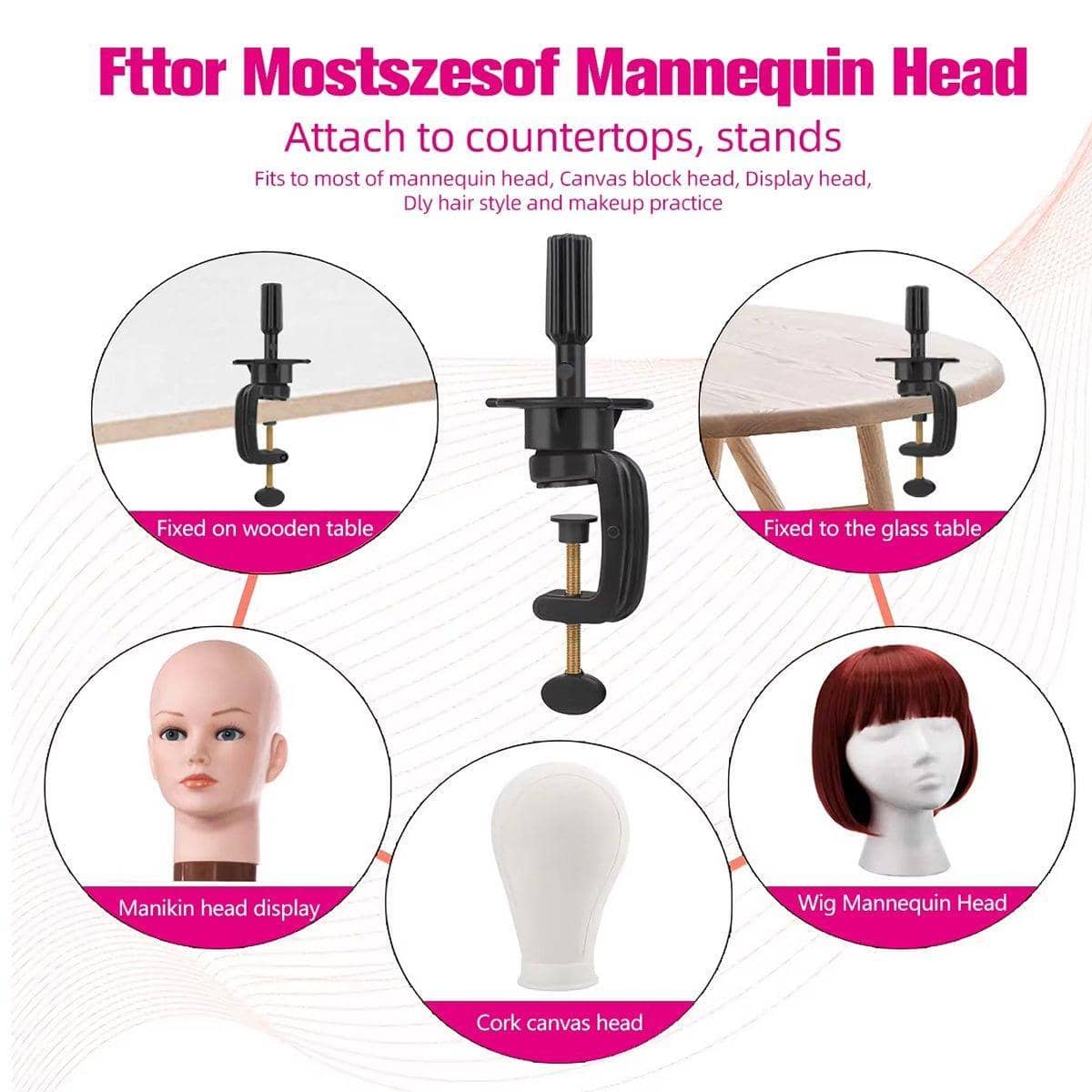 Adjustable Wig Stand Holder Doll Head Mould Clamp for Mannequin, Pack of 3 - view 4