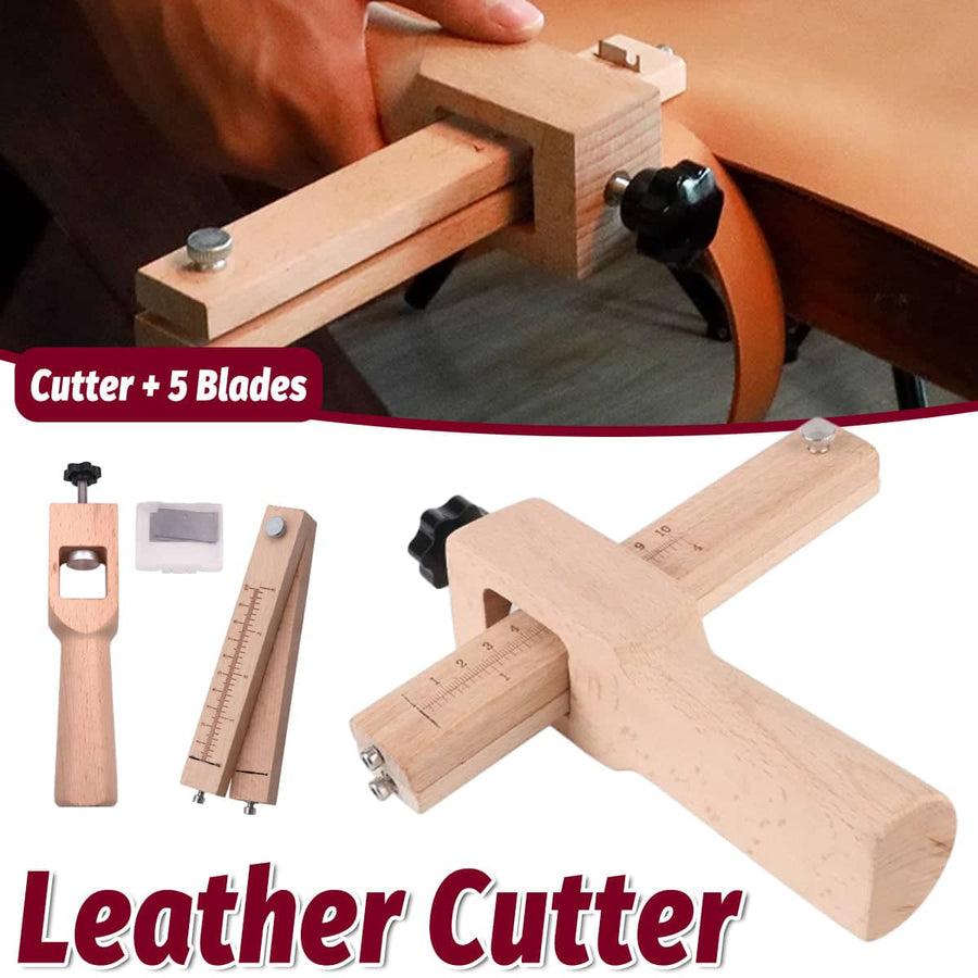 Adjustable Wooden Leather Strip Cutter with 5 Blades for Belts, Straps and Cords