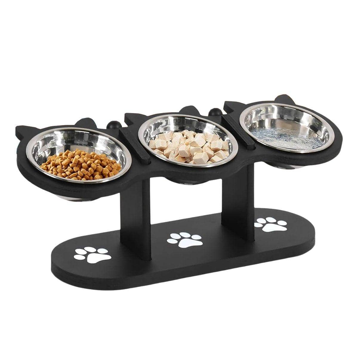 Adjustable Wooden Pet Feeder Bowl Rack for Cats and Dogs - 3 Piece Set - view 2