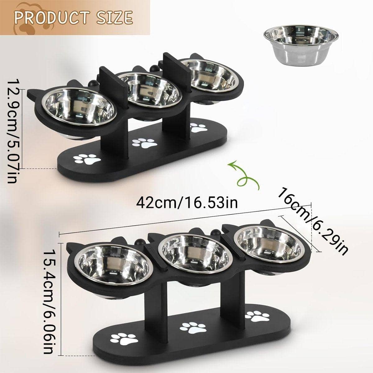 Adjustable Wooden Pet Feeder Bowl Rack for Cats and Dogs - 3 Piece Set - view 3
