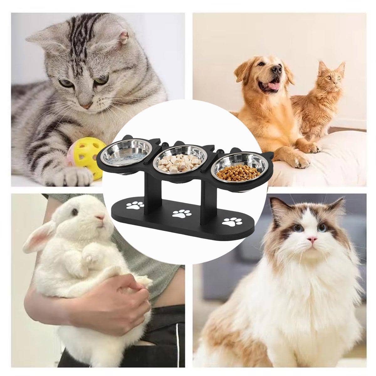 Adjustable Wooden Pet Feeder Bowl Rack for Cats and Dogs - 3 Piece Set - view 4