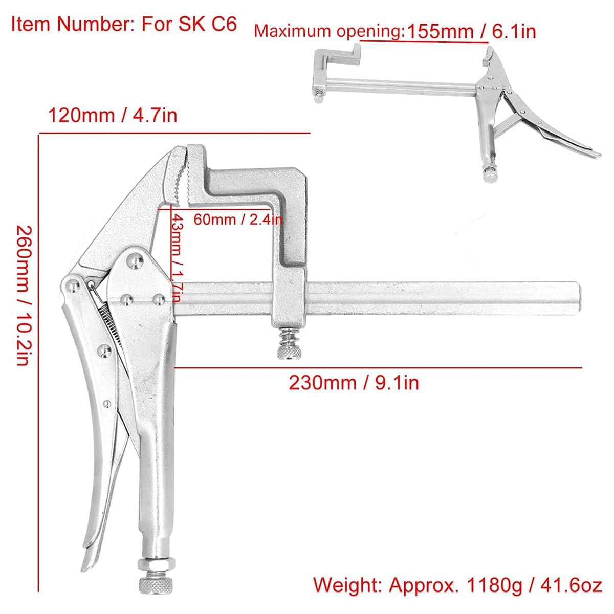 Adjustable Woodworking Clamping Pliers with Quick Release Slide Rod - view 3