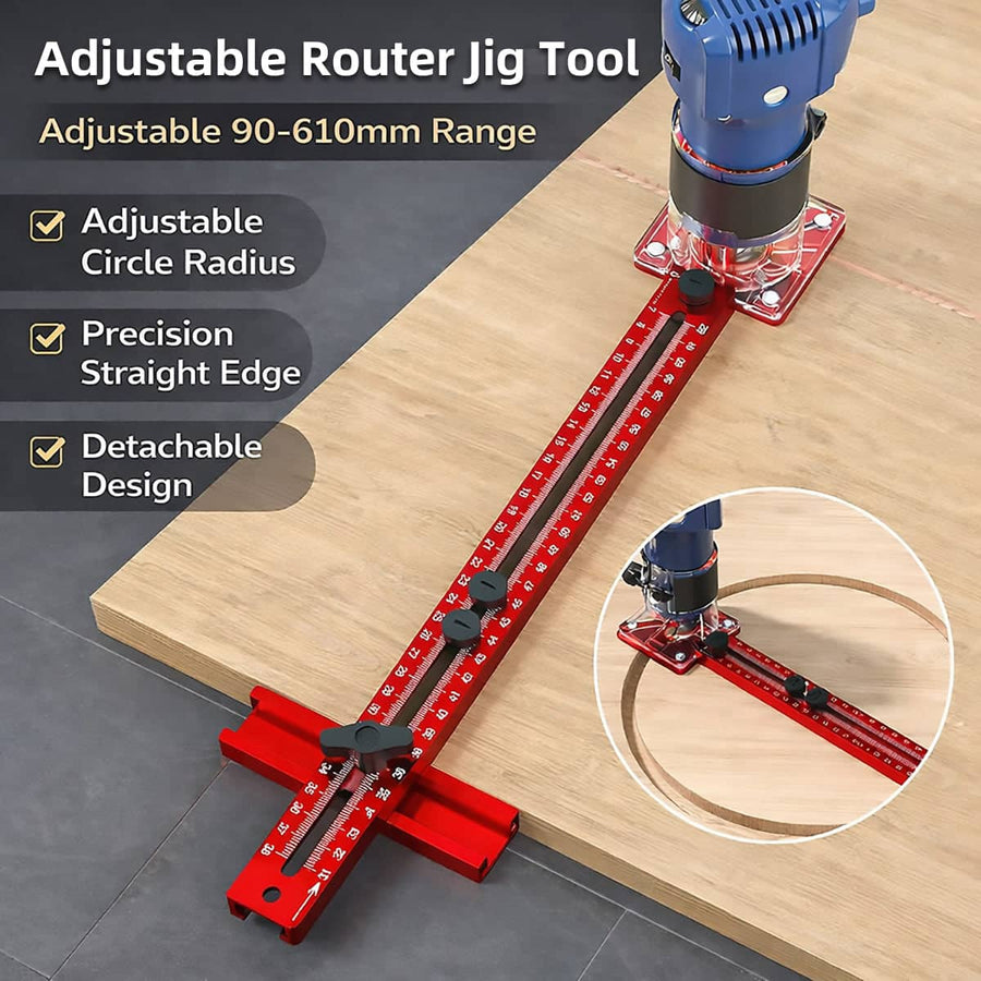 Adjustable Woodworking Router Jig for Circle and Straight Cuts