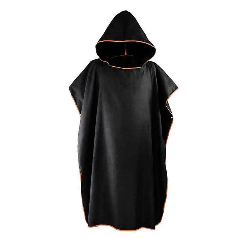 Adult Hooded Changing Robe Towel, Quick Dry Beach Poncho Bathrobe - Black