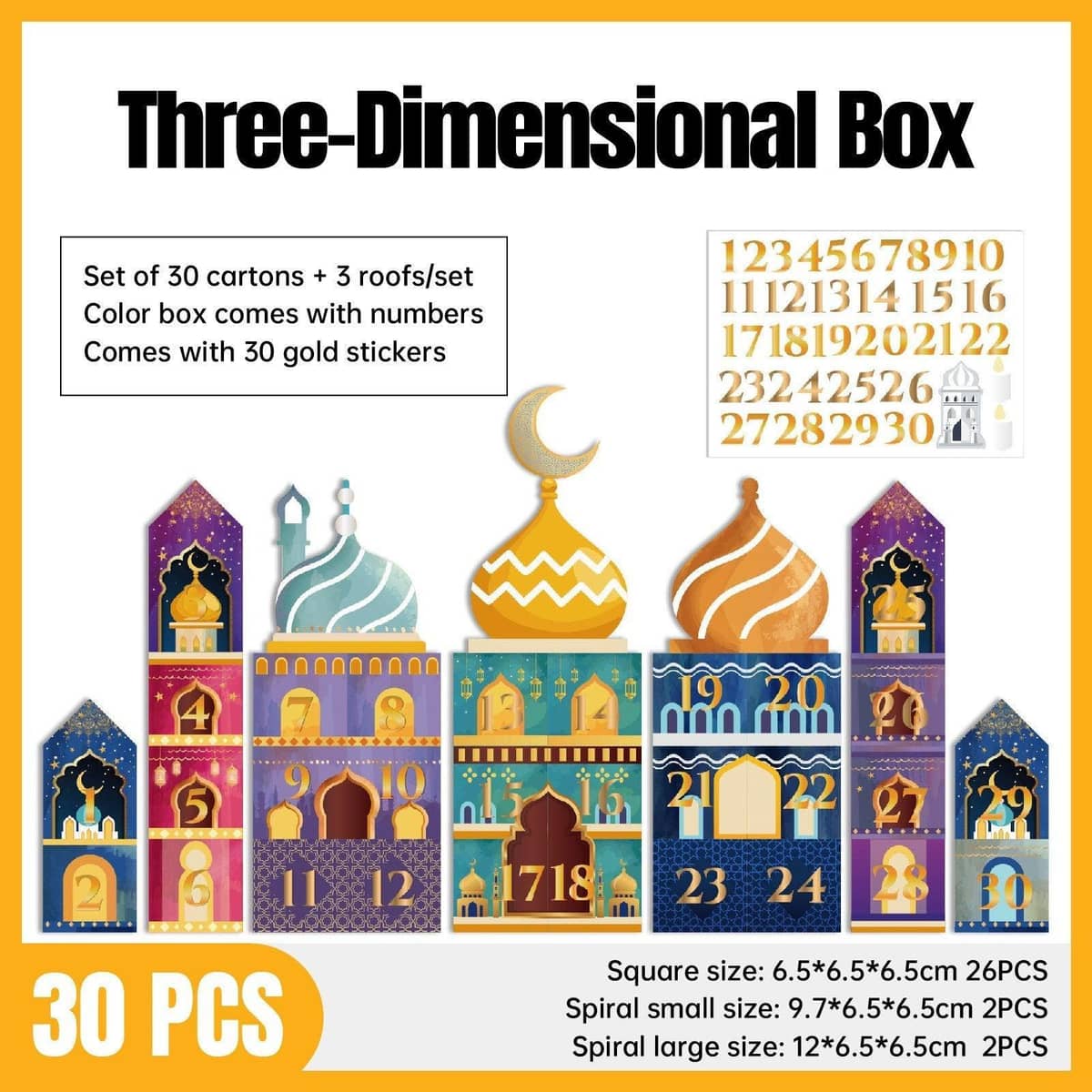 Advent Countdown Surprise Gift Boxes, Set of 30 with Gold Number Stickers