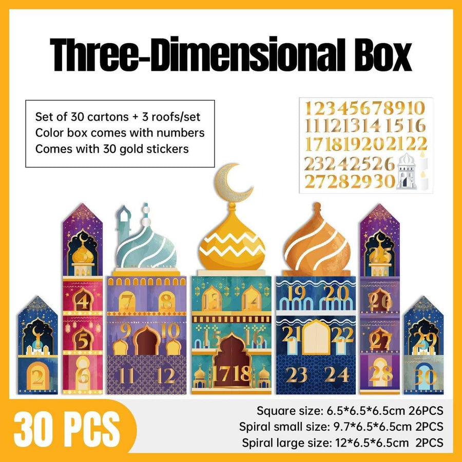 Advent Countdown Surprise Gift Boxes, Set of 30 with Gold Number Stickers
