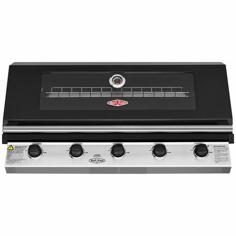 Beefeater 1200 Series 5 Burner Built-In LPG BBQ - Black, Cast Iron Cook-Top, Roasting Hood - BBG1250BB