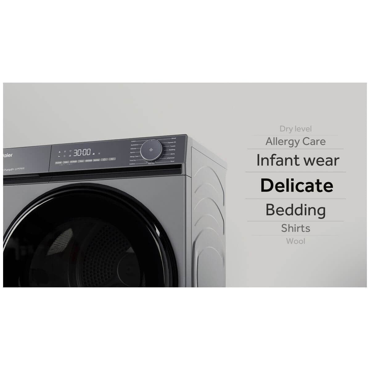 Haier 8kg Heat Pump Dryer - Dark Grey, 8 Star Energy Rating, Allergy Care, Rack Dry - HDHPS80KB1