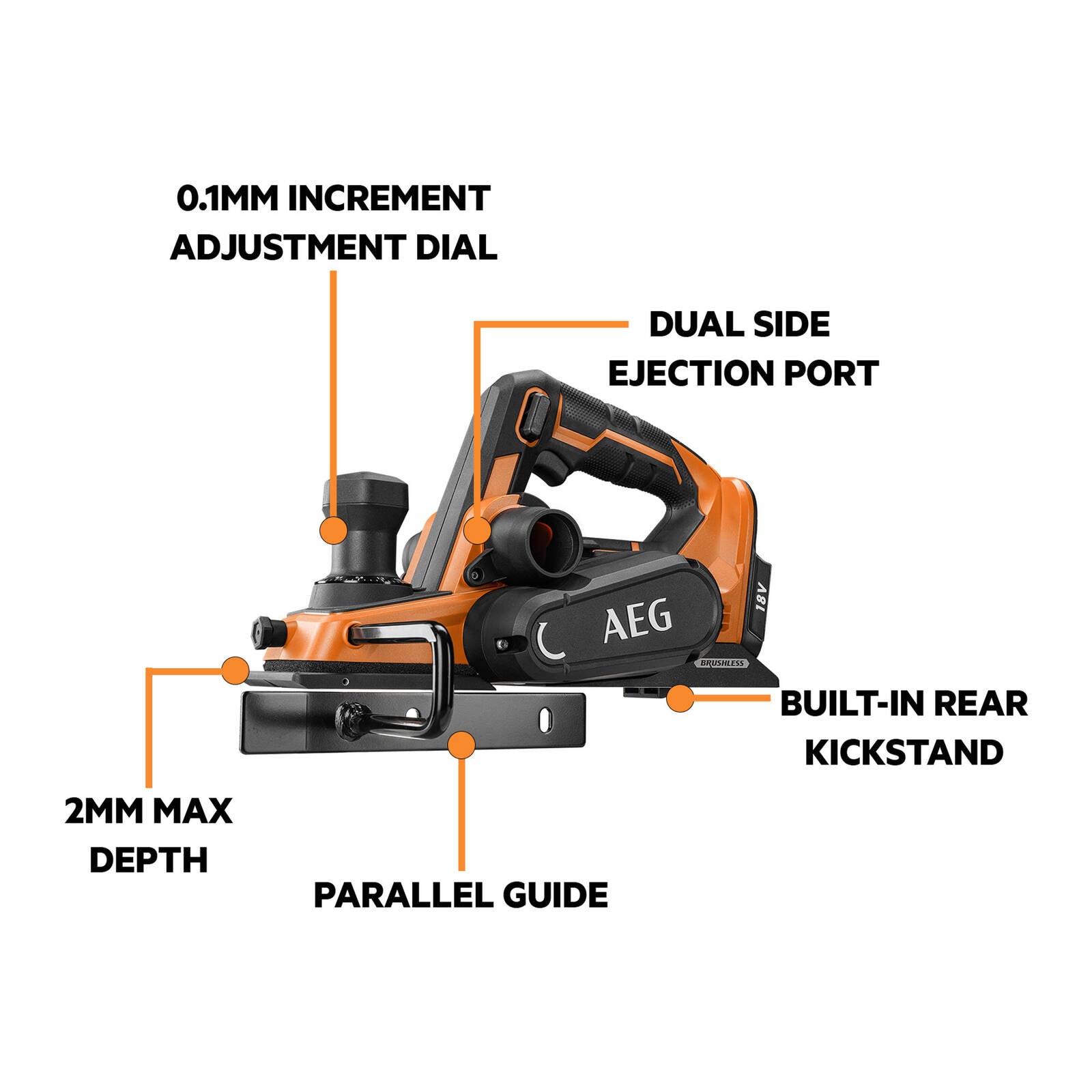 AEG 18V 82mm Brushless Cordless Planer Skin BHO18B-0