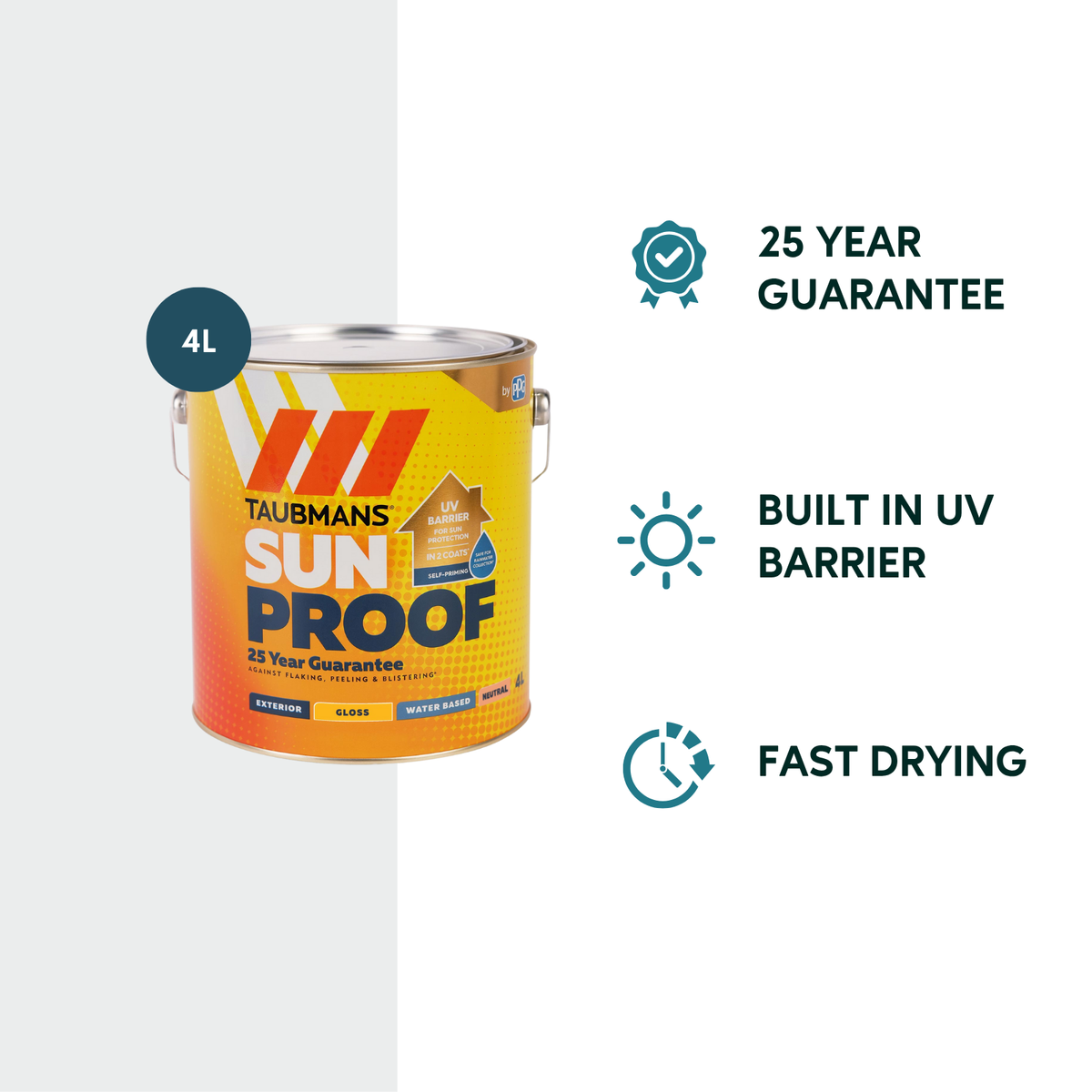 Taubmans 4L Neutral Gloss Sunproof Exterior Paint - Water-Based - UV Protection - SuperSaverAU - view 2