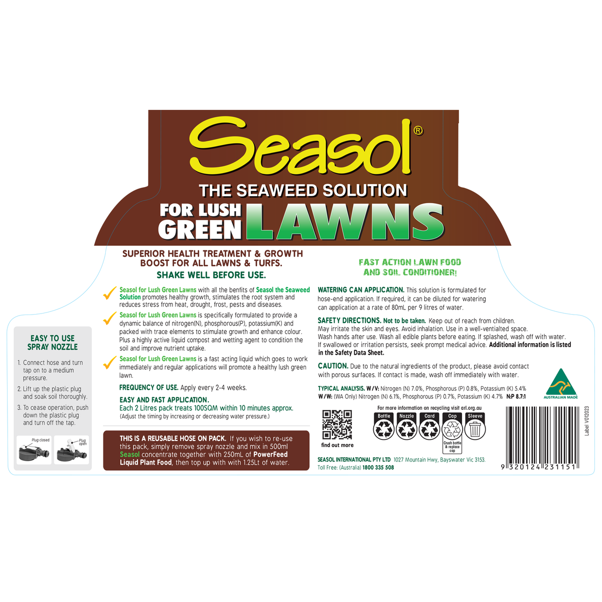 Seasol Lawn Fertiliser - 2 x 2L Liquid - Stimulates Growth - Australian Made - SuperSaverAU - view 3