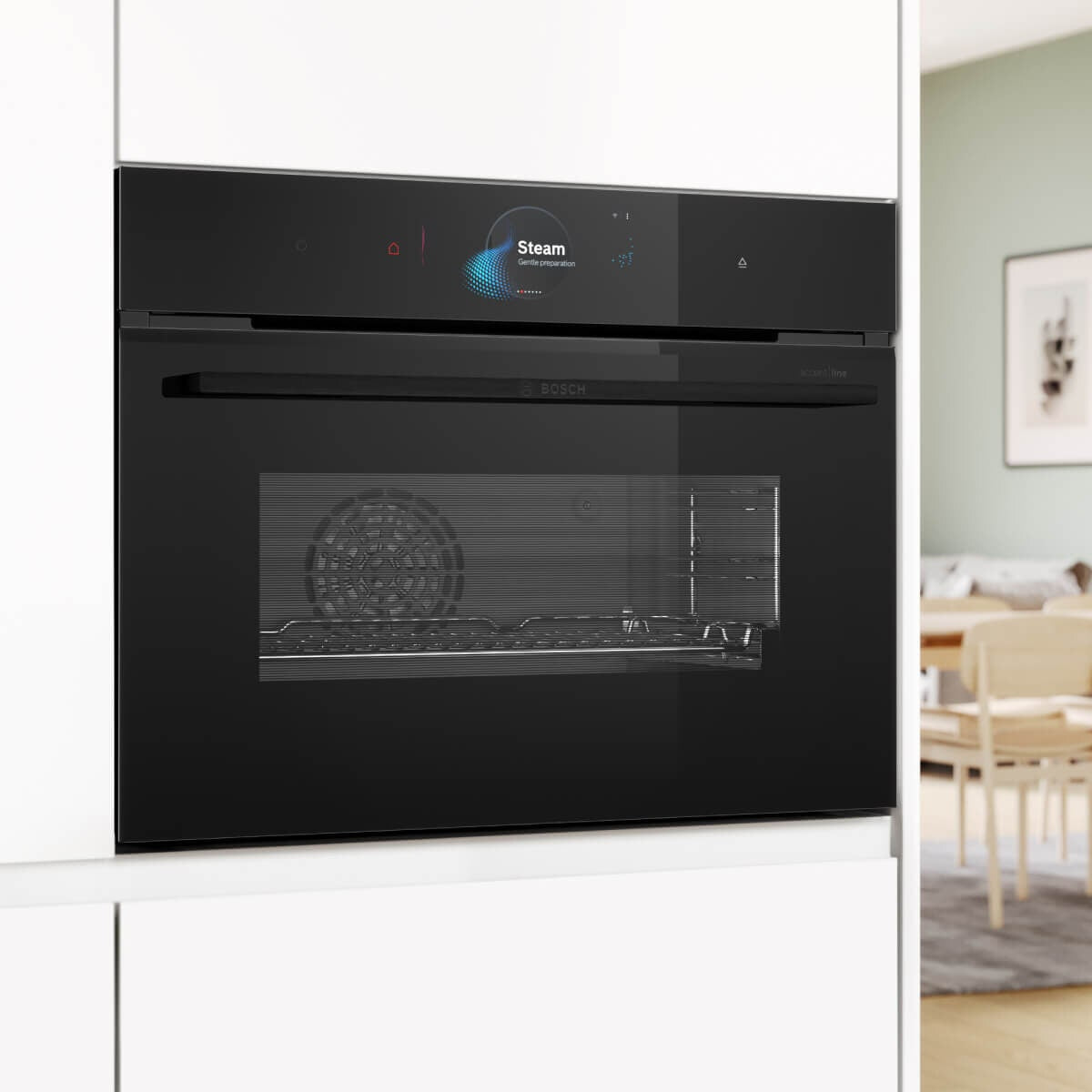 Bosch Series 8 Accentline compact steam oven - 47L, FullSteam, sous vide, TFT touch display, black - CSG958DB1
