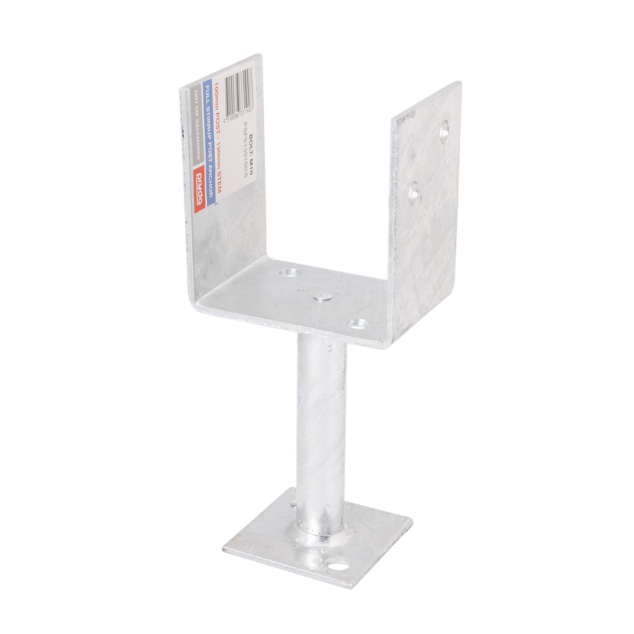 Pryda Full Stirrup Post Anchor 130 x 100mm - M10 - Galvanised Steel - Termite Protection - SuperSaverAU - view 1