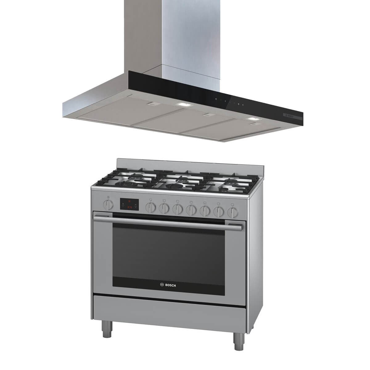 Bosch 90cm Dual Fuel Cooking Pack - 112L Oven, 6 Burner Gas Cooktop, Canopy Rangehood - BSHCOOKPACK6