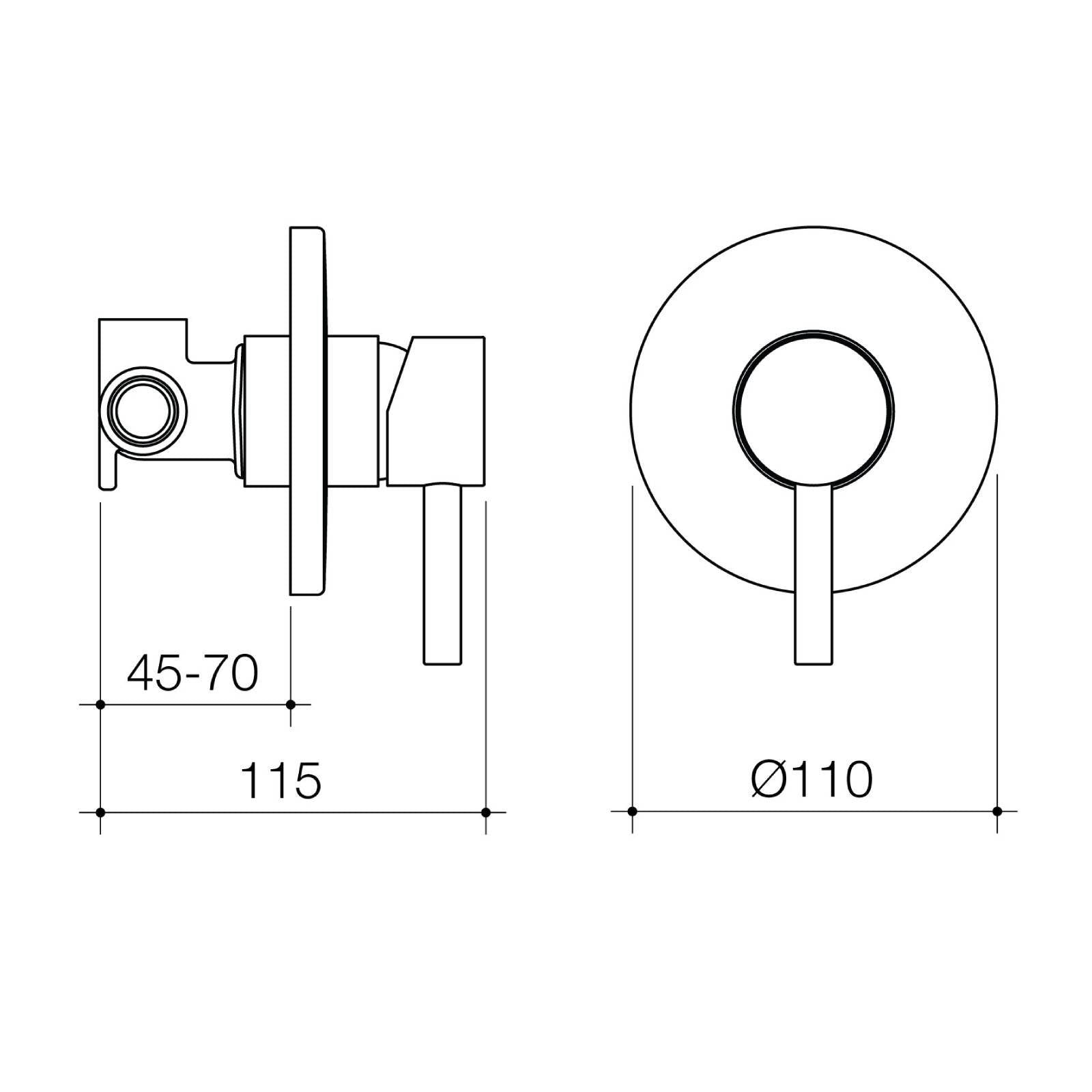 Flexispray Splash Bath and Shower Mixer Matte Black, Pin Lever, Round 110mm Cover Plate Wall Mount