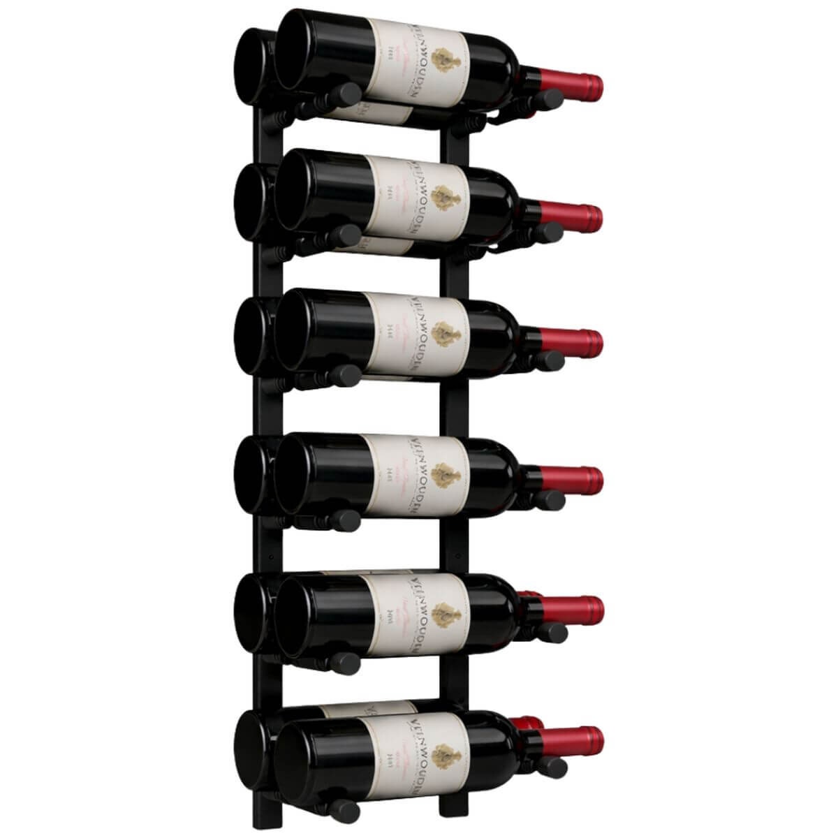 KingsBottle 12 Bottle Wall-Mounted Metal Wine Rack - Offset Peg Design, Matt Black - RAIL0684-WPH02MBK