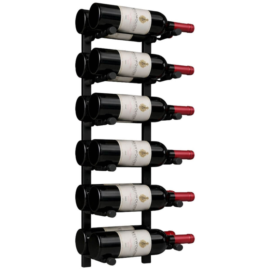 KingsBottle 12 Bottle Wall-Mounted Metal Wine Rack - Offset Peg Design, Matt Black - RAIL0684-WPH02MBK